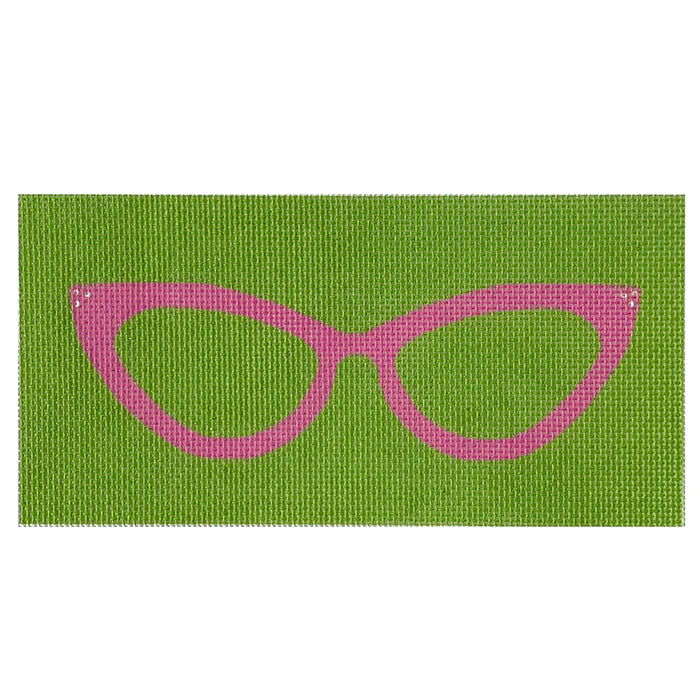 Cat Eye Glasses Eyeglass Case - Pink on Green