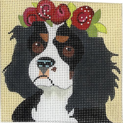 Cavalier with Red Floral Crown 4" Square