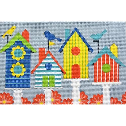 Birdhouses in a Row Pillow