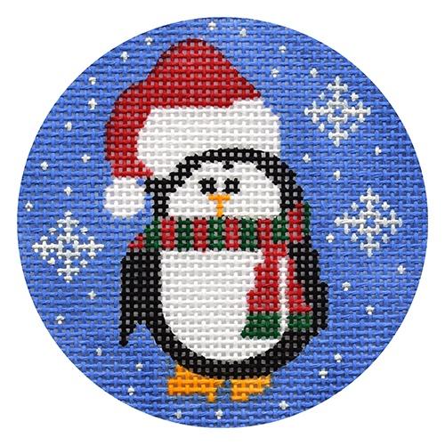 Penguin with Santa Cap Round