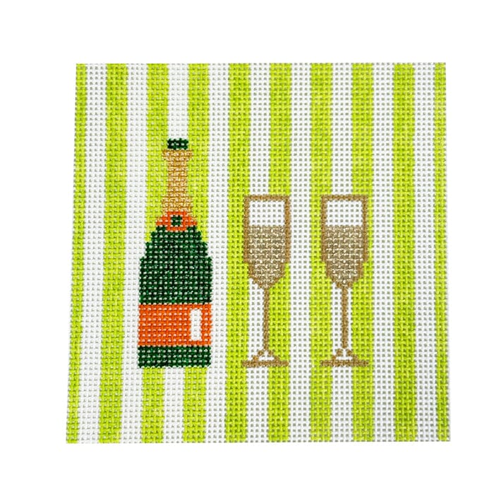Champagne 4" Coaster Lime Stripes