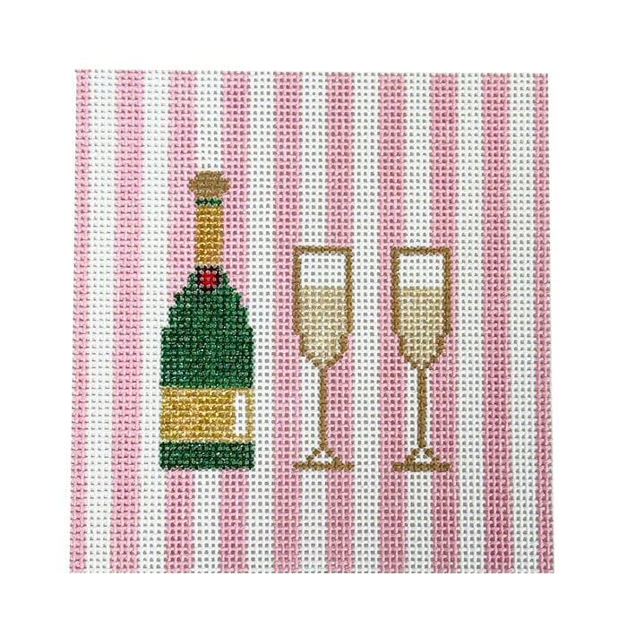 Champagne 4" Coaster Pink Stripes