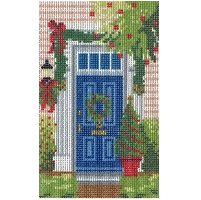 Historic Christmas Blue Door Canvas with Stitch Guide