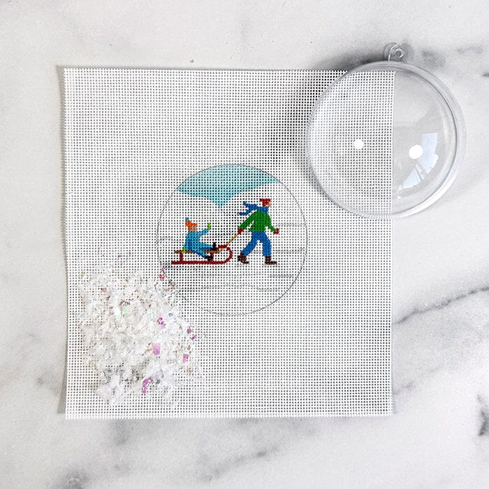 Child on Sled 3" Round Clear Dome & Confetti
