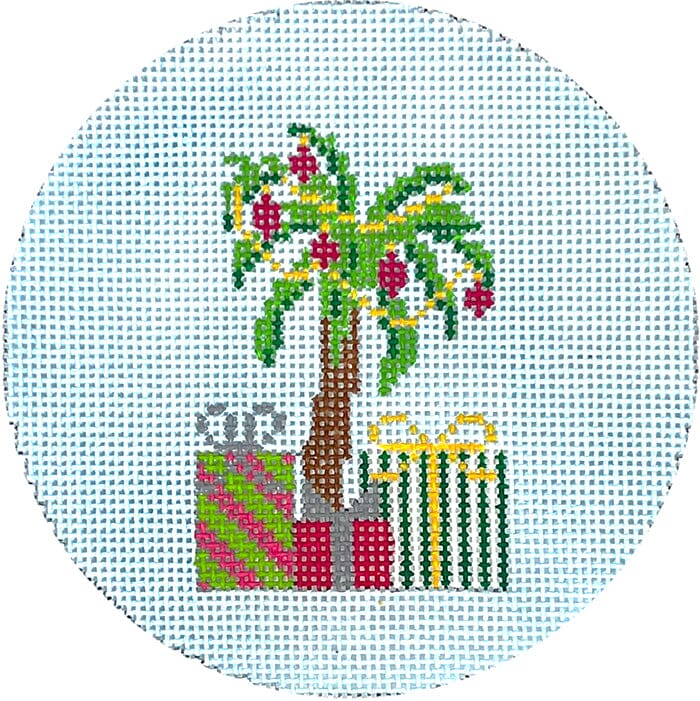 Christmas Palm Tree on Blue Ornament
