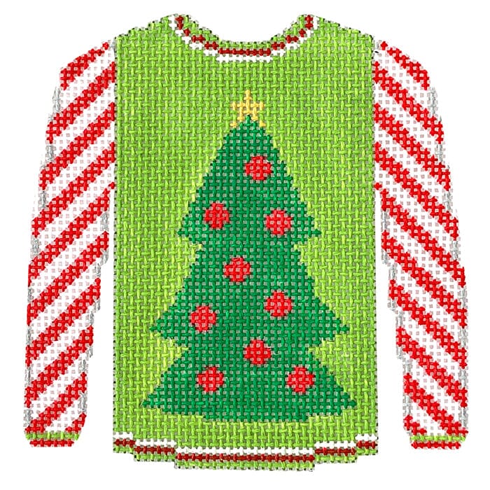 Christmas Tree Sweater on Green with Red Sleeves