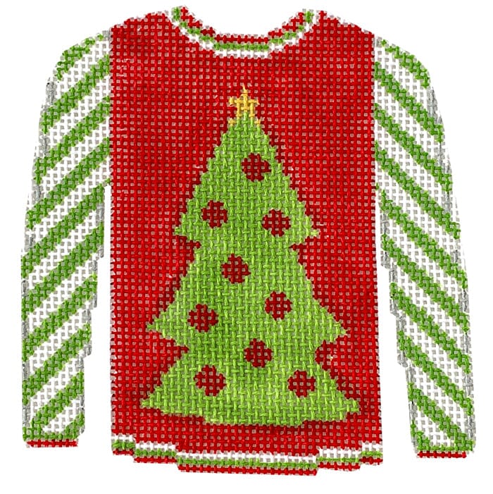Christmas Tree Sweater on Red with Green Sleeves