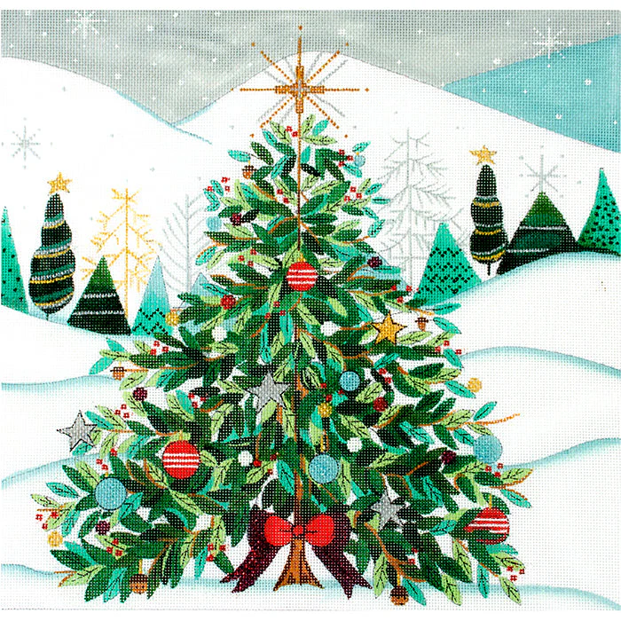 Christmas Tree with Red Bow Pillow