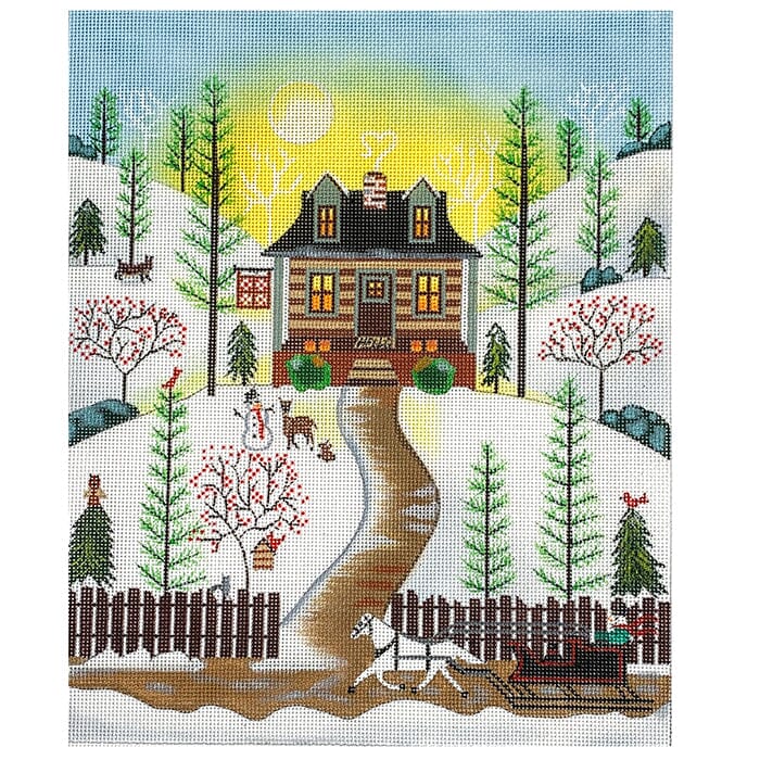 Christmas/Winter Landscape: Cabin in the Pines