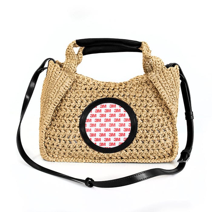 Crochet Tote with Black Leather Trim