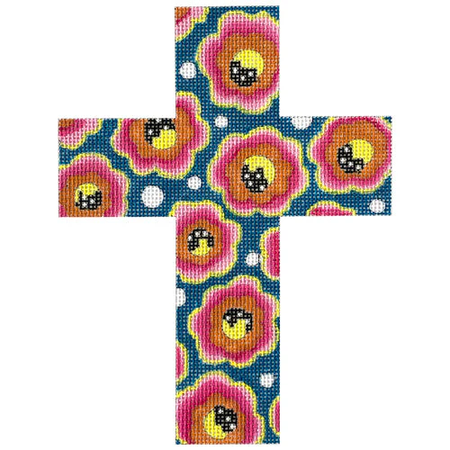 Cross - Pink Flowers on Teal