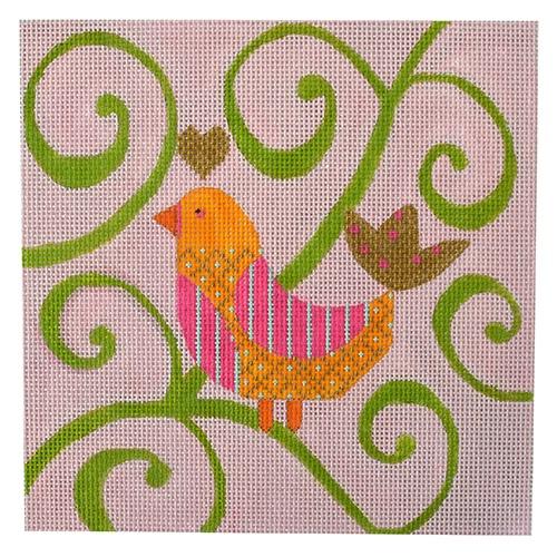 Mod Bird - Pink & Green Swirls Background on 18