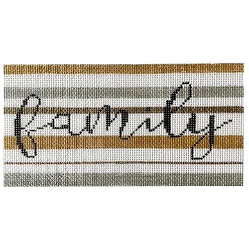 Family Sign on Gold & Silver Stripes