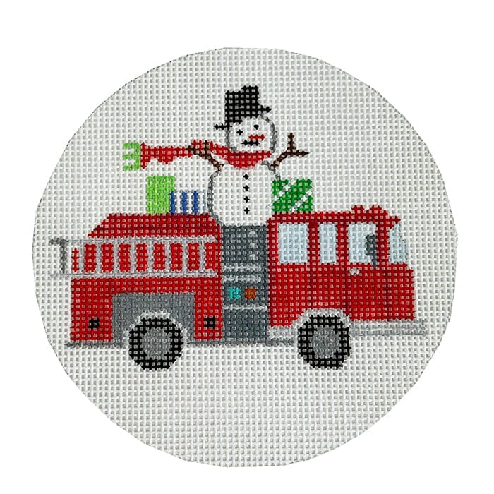 Firetruck with Snowman Round