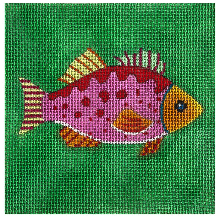 Fish Coaster - Pink on Green