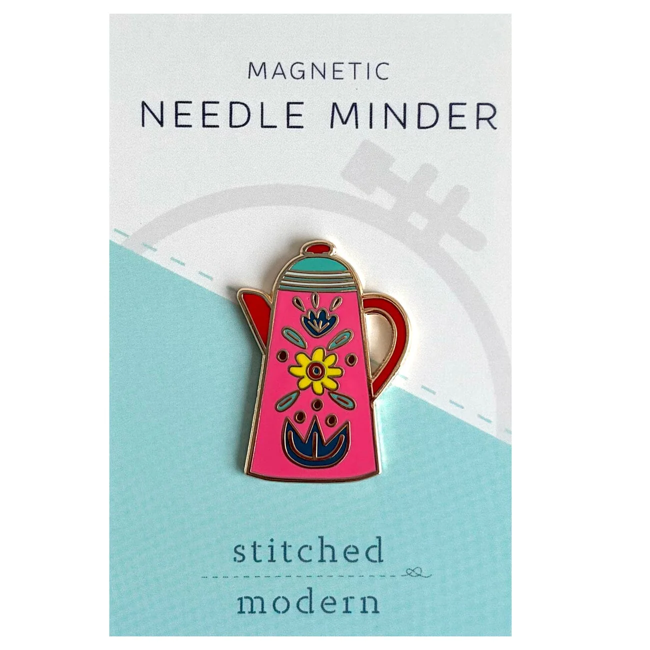 Floral Pink Teapot Needle Minder