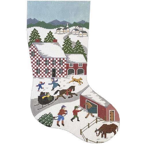 Folk Art Village Stocking