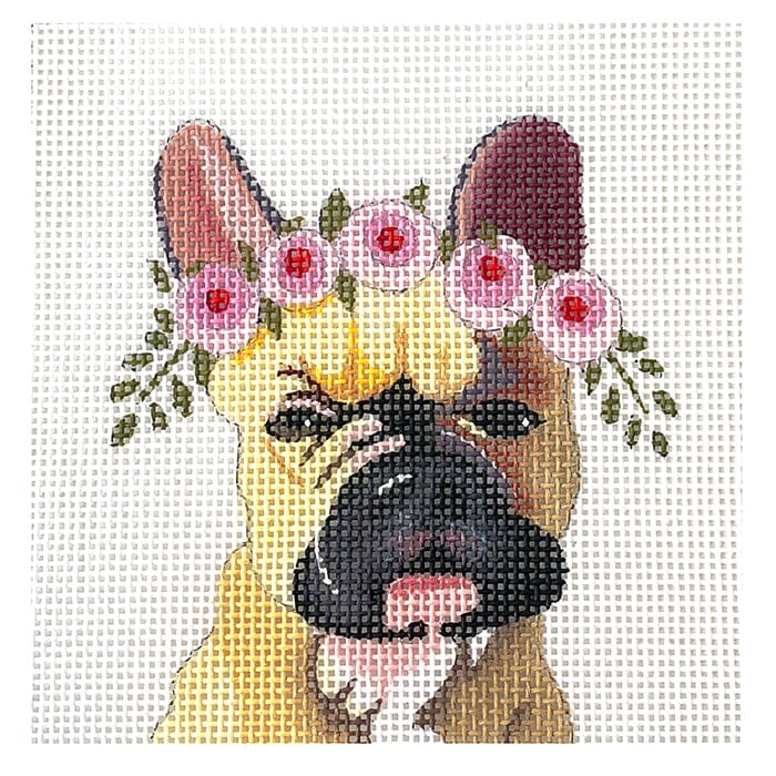French Bull Dog with Floral Crown