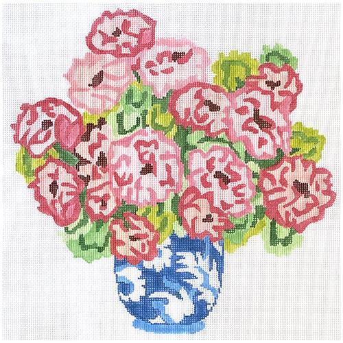 Geraniums in a Blue Bowl