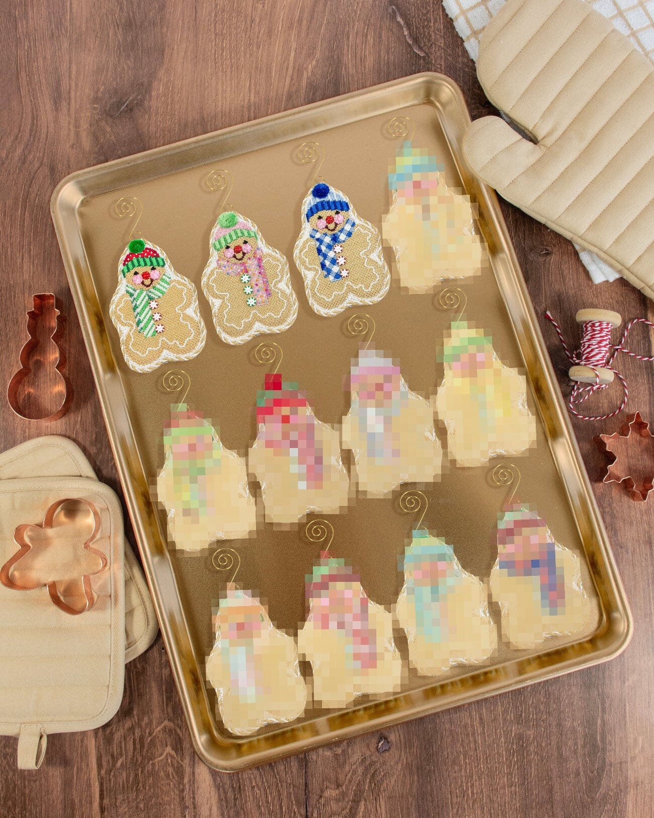 Gingerbread Friends - Blue Gingham Scarf - Image 3