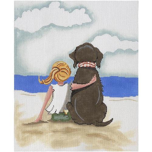 Girl and Dog on Beach