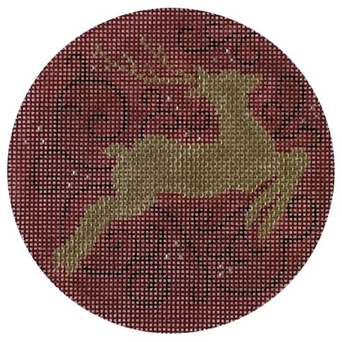 Reindeer on Red Swirls Round