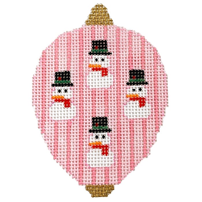 Gold Snowmen on Pink Stripes Bauble