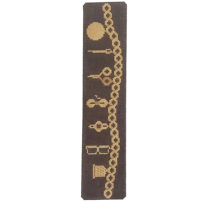 Gold Stitchers Charm Bracelet on Dark Brown