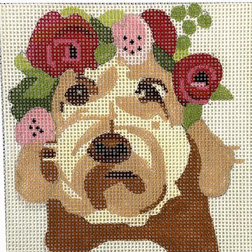 Golden Doodle with Red Floral Crown 4" Square