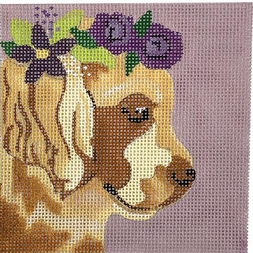 Golden Retriever with Purple Floral Crown 4" Square