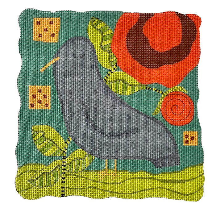 Gray Bird and Orange Flower