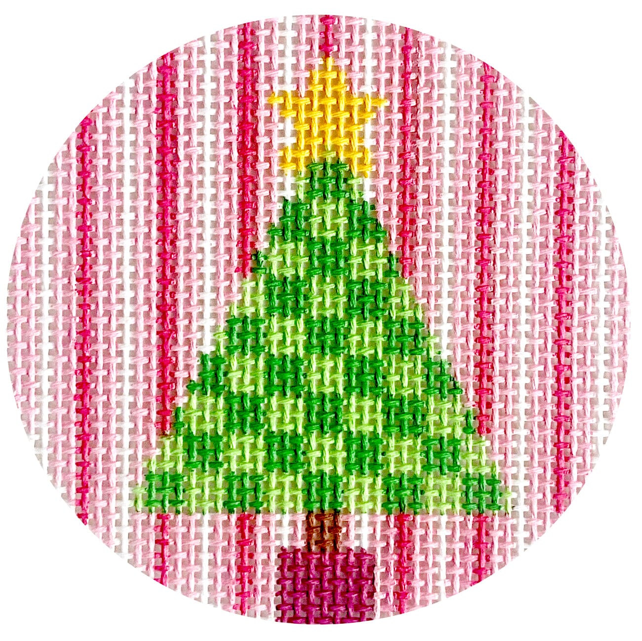 Green Check Tree on Stripes Round