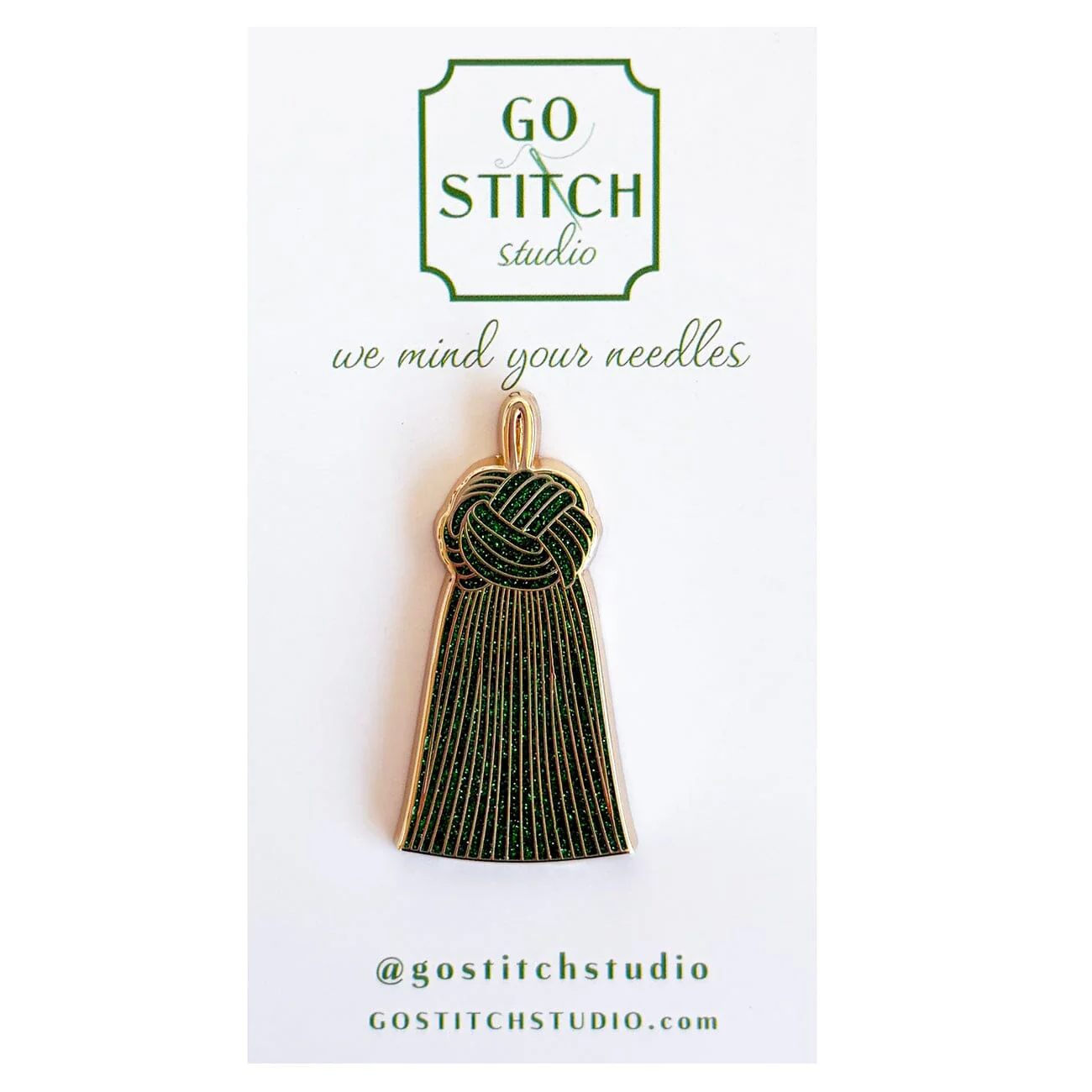 Emerald Green Glitter French Knot Tassel Needle Minder