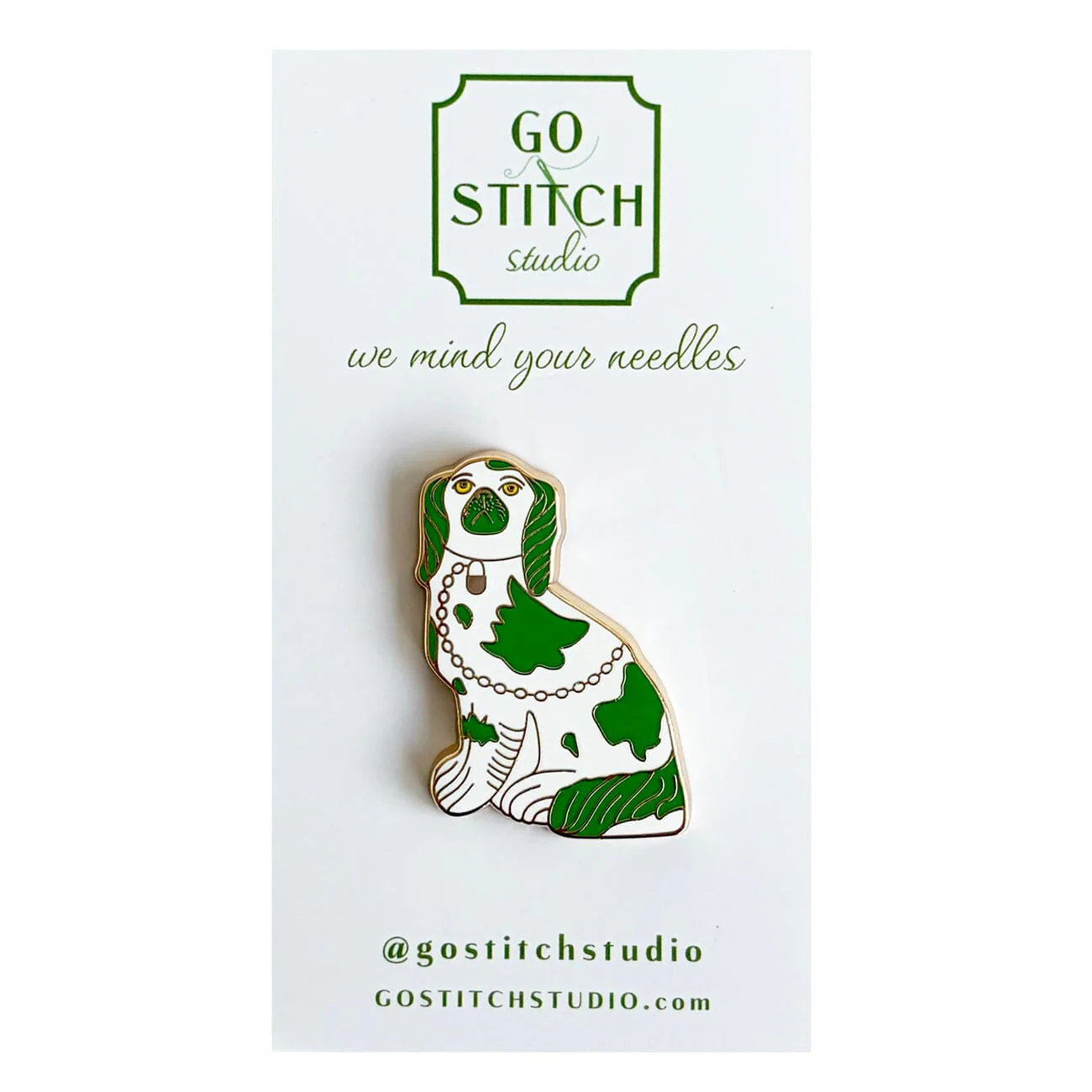 Green Staffordshire Dog Needle Minder