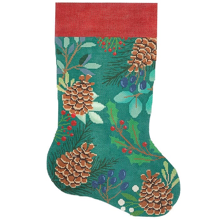 Green Stocking with Pinecones