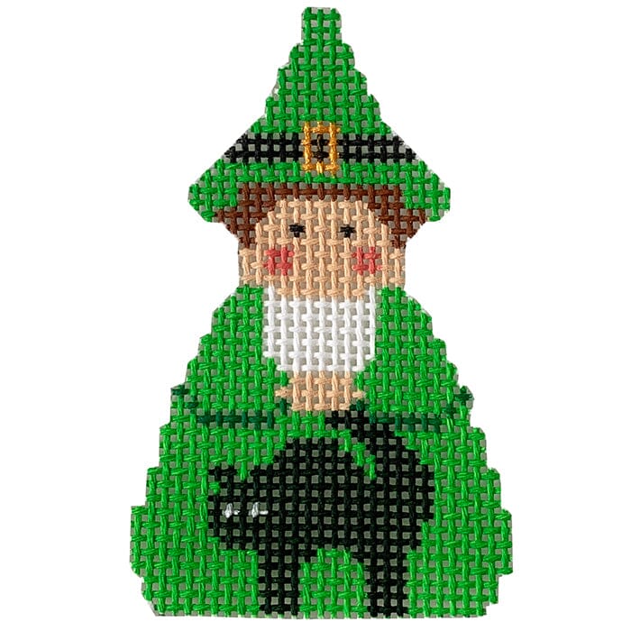 Green Witch with Cat Angel Ornament