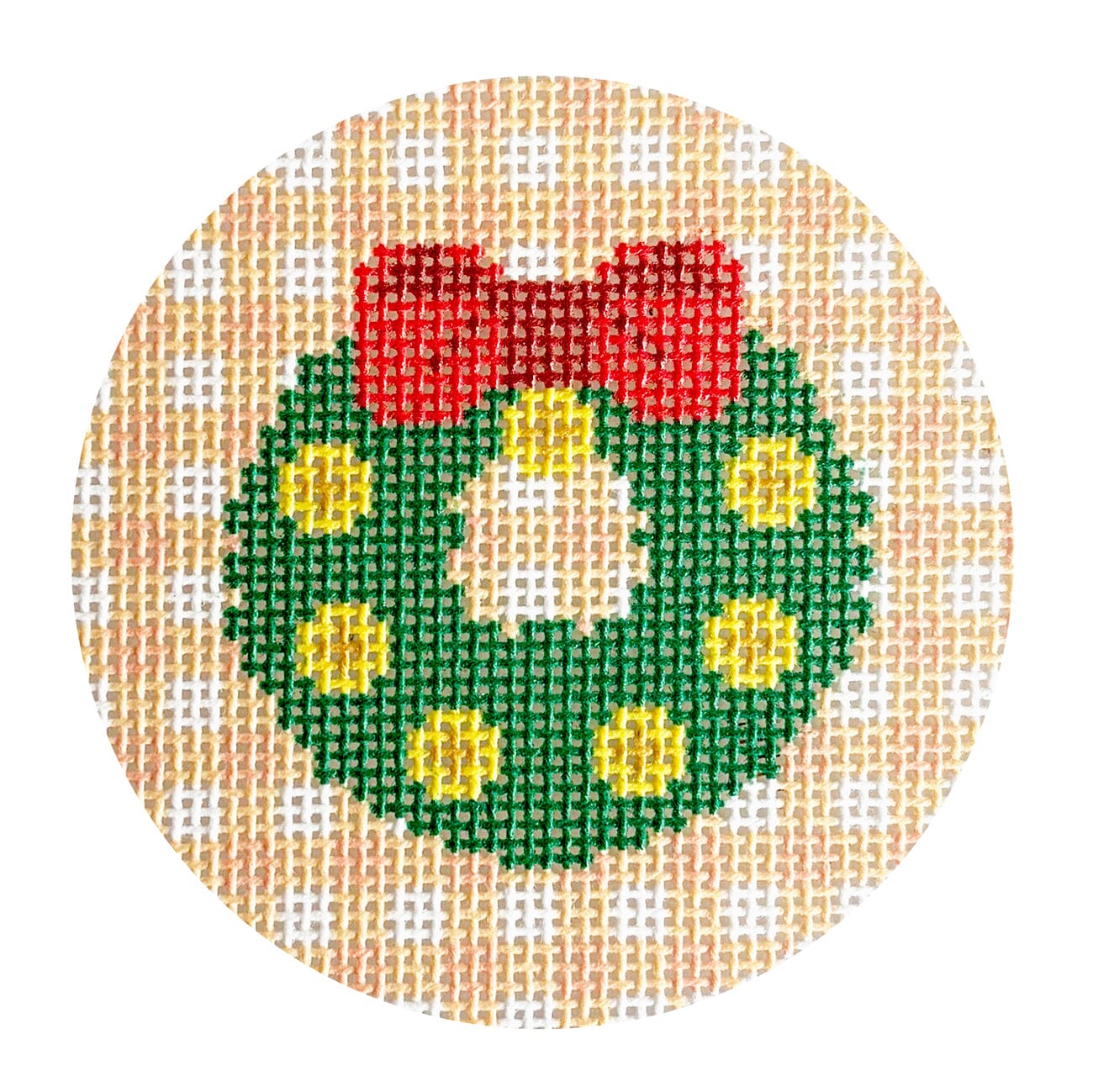Green Wreath with Red Bow Gingham Round