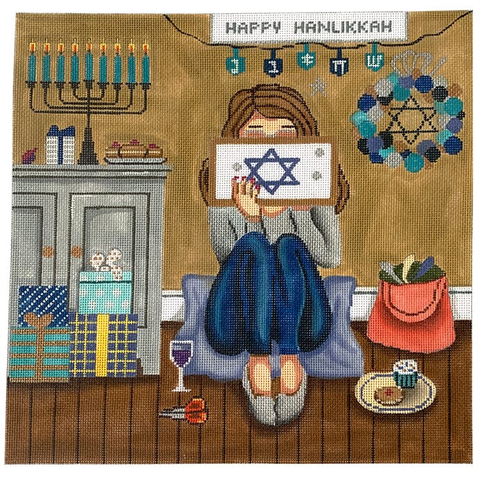 Hanukkah Stitching Girl