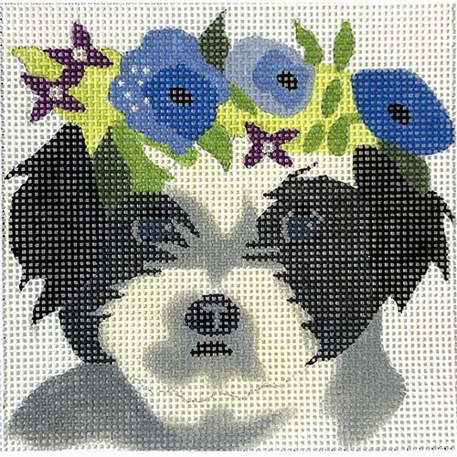 Havanese with Blue Floral Crown 4" Square