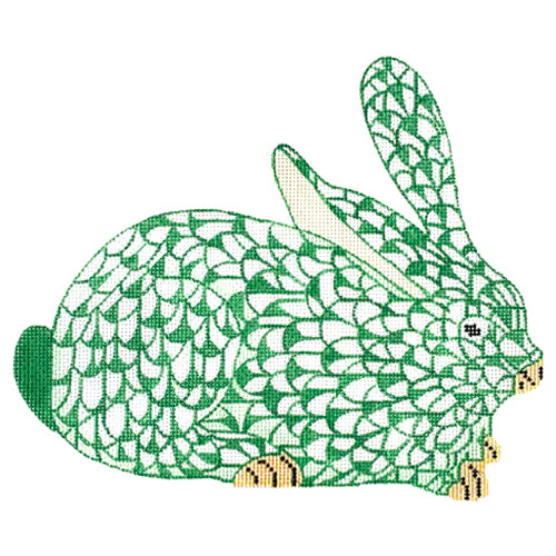 Fishnet Crouching Bunny - Emerald Green Facing Right