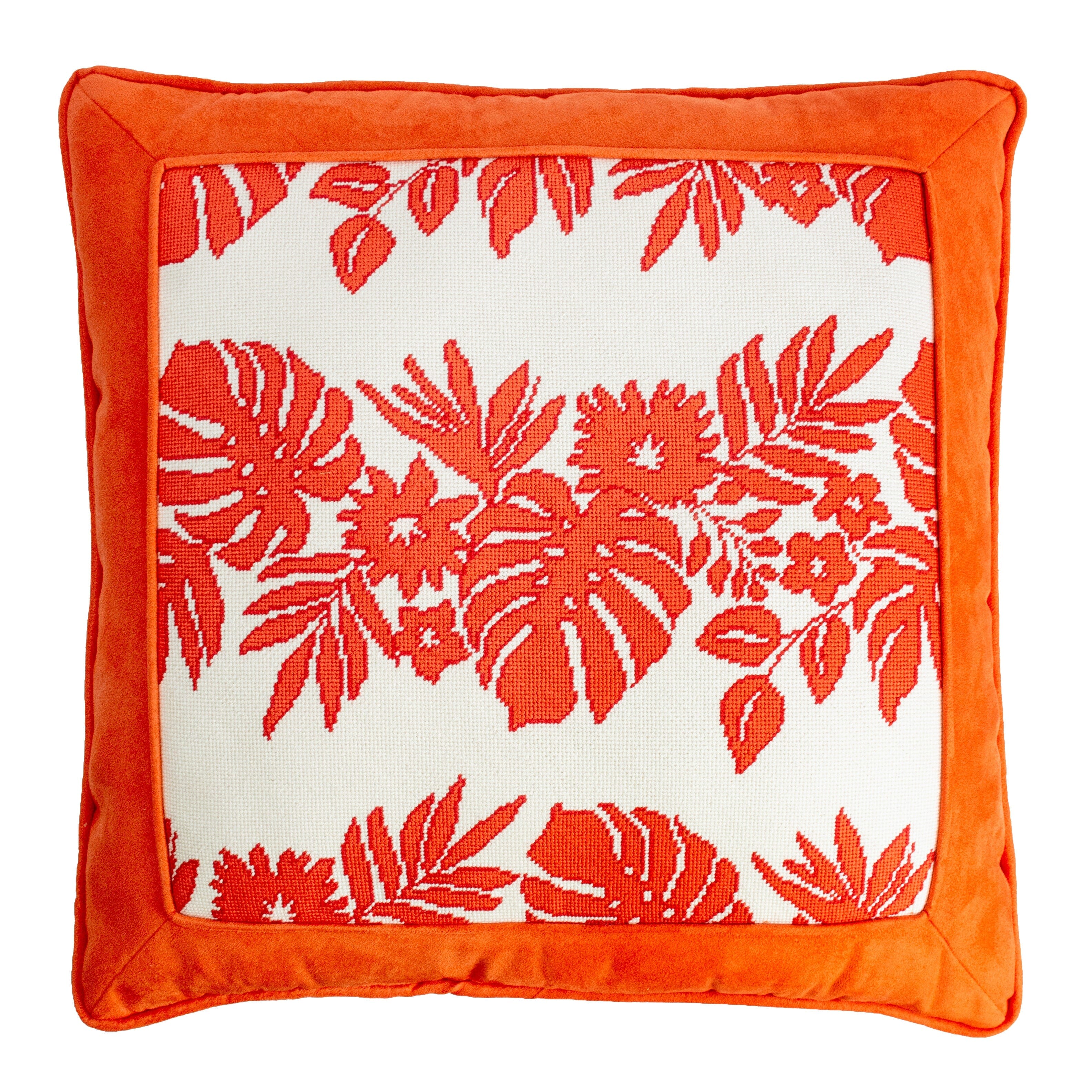 Hibiscus Pillow - Orange on White