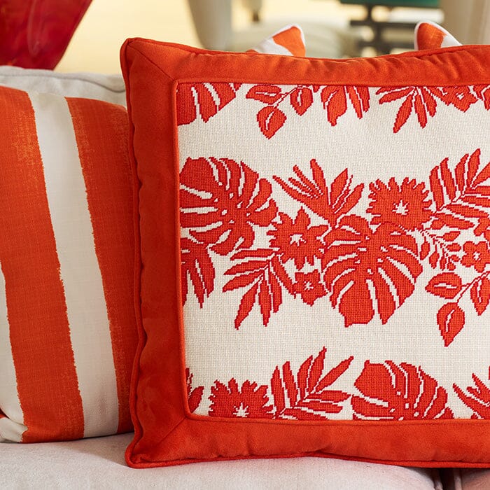 Hibiscus Pillow - Orange on White - Image 3