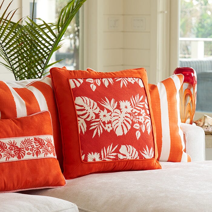 Hibiscus Pillow - White on Orange