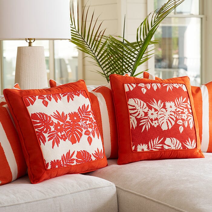 Hibiscus Pillow - White on Orange - Image 3