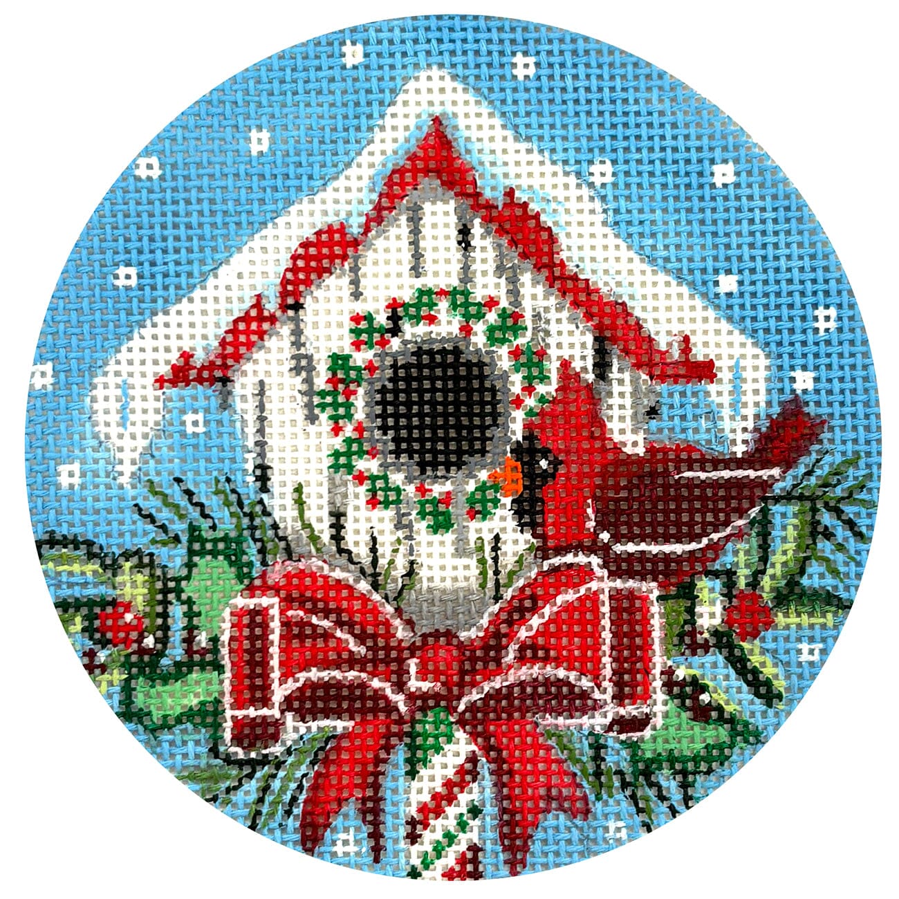 Holiday Birdhouse with Cardinal Round