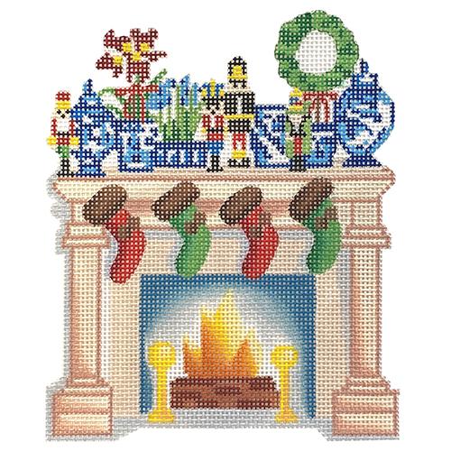 Holiday Fireplace with Stockings Hung