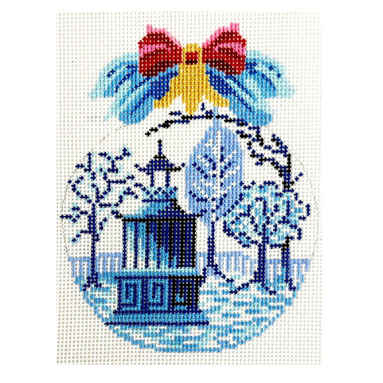 Ice Blue Buds over Garden Folly Ball