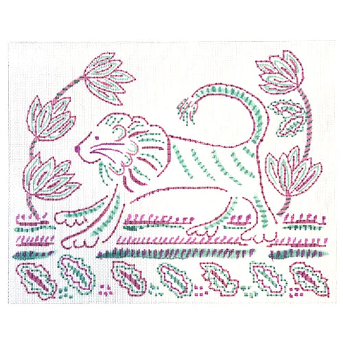 Indian Textile Inspired Lion with Tulips & Leaves