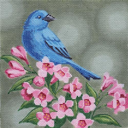 Blue Bunting on Pink Flowers