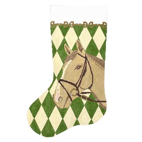 Horse with Green Argyle Stocking
